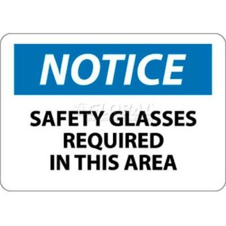 NATIONAL MARKER CO NMC OSHA Sign, Notice Safety Glasses Required In This Area, 10in X 14in, White/Blue/Black N6RB